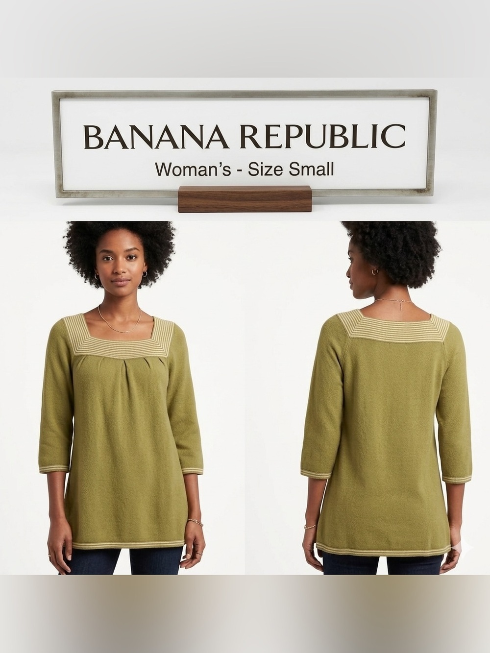 Banana Republic Olive Green Square Neck Sweater Small